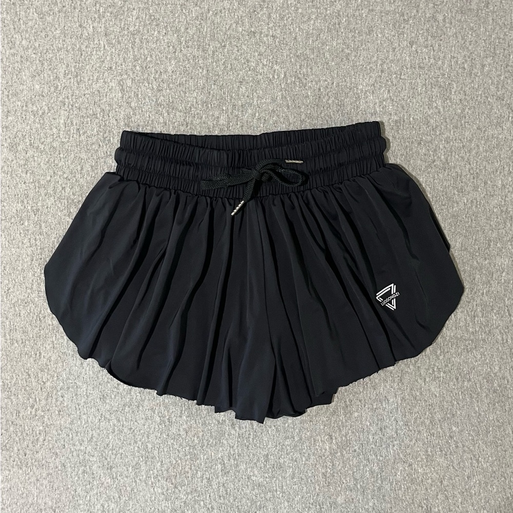 🔳 Luogongzi Black Pleated Flowy Athletic Shorts~Women’s Sm~Drawstring @ Waist - Picture 2 of 10
